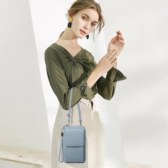 Small Vegan Leather Crossbody Cell Phone Purse Wallet 12 Card Slots - Picture 2 of 7